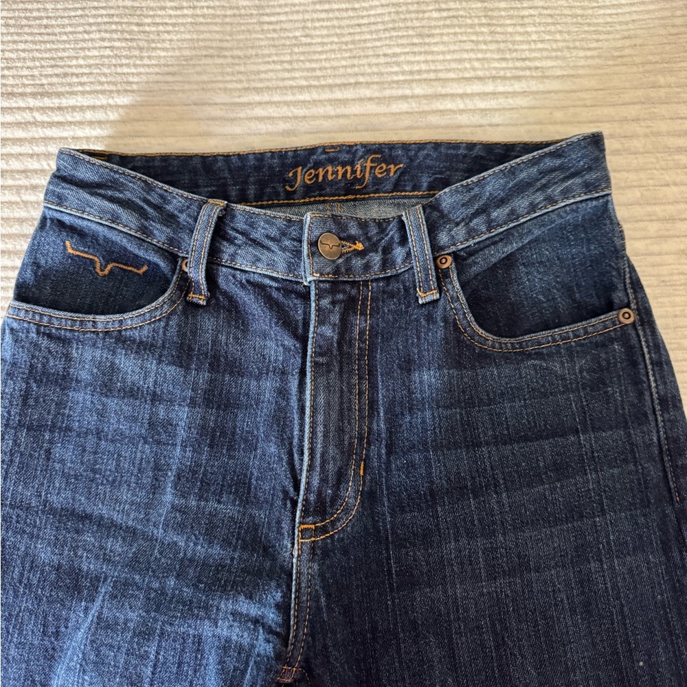 Kimes Ranch Women's Boot Cut Jeans - Dark Blue with Gold Stitching